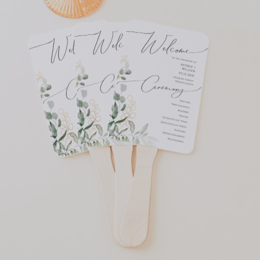 Whimsical Greenery en Gold | Weddenschap-programma Handwaaier
