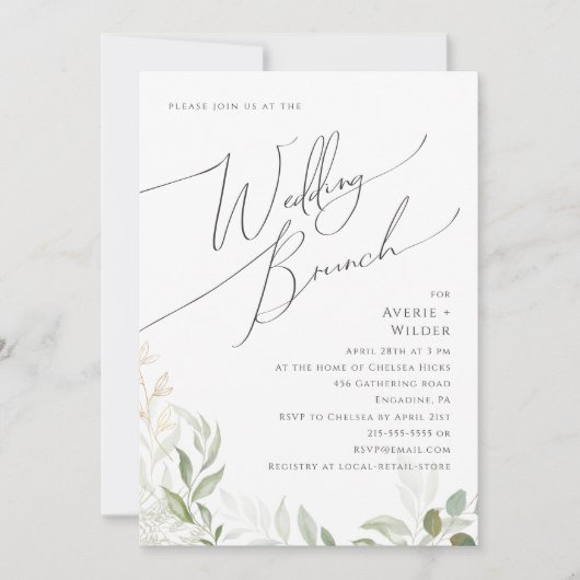 Whimsical Greenery en Gold | Wedding Brunch Kaart (Voorkant)