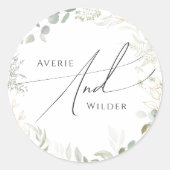 Whimsical Greenery en Gold Wedding Envelope Seals Ronde Sticker (Voorkant)