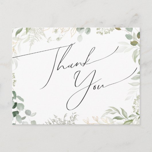 Whimsical Greenery en Gold Wedding Hartelijk dank Briefkaart (Voorkant)