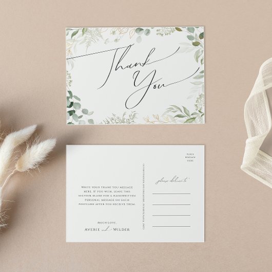 Whimsical Greenery en Gold Wedding Hartelijk dank Briefkaart