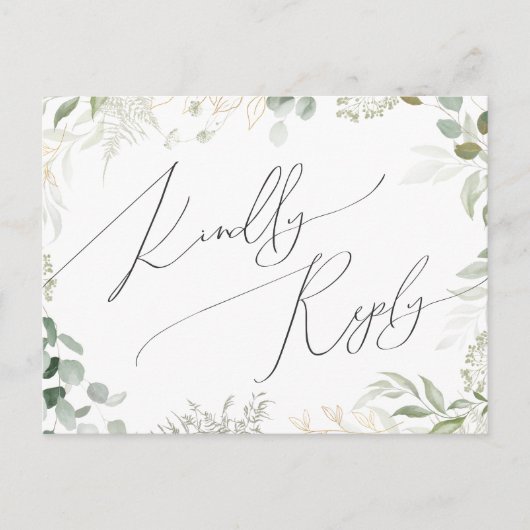 Whimsical Greenery en Gold Wedding RSVP Briefkaart (Voorkant)