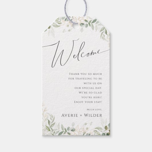 Whimsical Greenery en Gold | Welkom bruiloft Cadeaulabel (Voorkant)