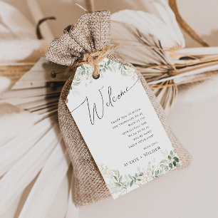 Whimsical Greenery en Gold Welkom bruiloft Cadeaulabel