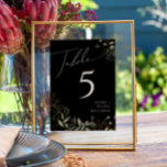 Whimsical Greenery en Gold | Zwart tabelnummer Kaart<br><div class="desc">Stap in een wereld van betovering met ons grillige groen en goud | Zwart tafelnummer, perfect voor uw botanische lente boho bruiloft receptie. Dit tafelnummer is versierd met salie groene eucalyptus en gouden accenten en straalt elegantie en moderne grillen uit. Stel je voor dat je door een magische zomertuin slentert,...</div>