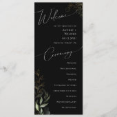 Whimsical Greenery en Gold | Zwarte bruiloft Programmakaart (Voorkant)