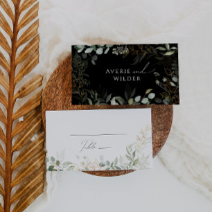 Whimsical Greenery en Gold Zwarte en witte platt Plaatskaartje