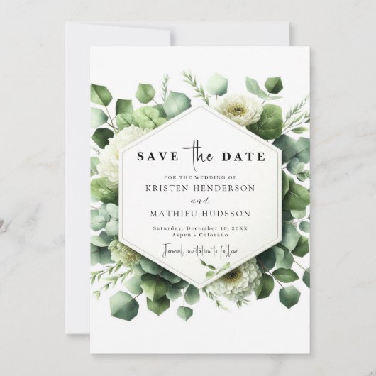 Whimsical Greenery Eucalyptus Digitale bruiloft Save The Date (Voorkant)