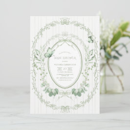 Whimsical Greenery Frame Vintage Baby Shower Kaart