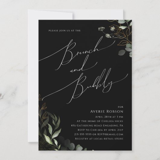 Whimsical Greenery Gold Black Brunch en Bubble Kaart (Voorkant)