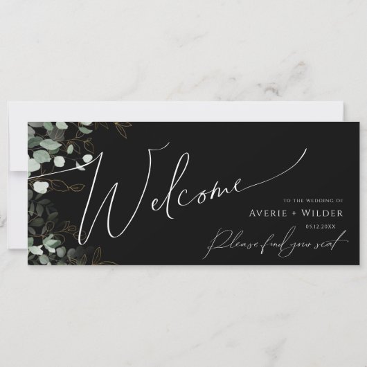 Whimsical Greenery Gold Black Seating Chart Header (Achterkant)