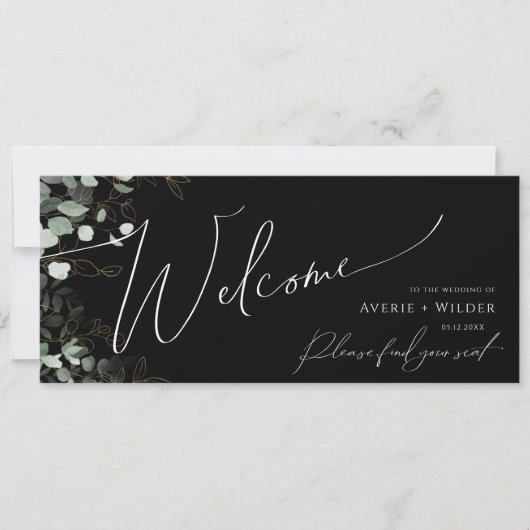 Whimsical Greenery Gold Black Seating Chart Header (Voorkant)