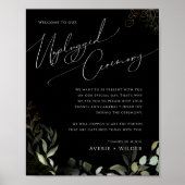 Whimsical Greenery Gold Black Unplugged Ceremony Poster (Voorkant)