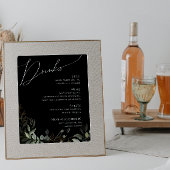 Whimsical Greenery Gold Black Wedding Drinken Menu Poster