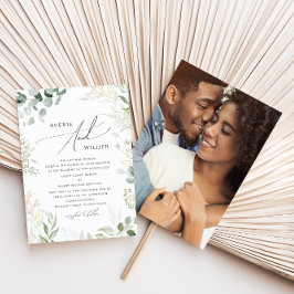 Whimsical Greenery Gold Photo Traditional Wedding Kaart