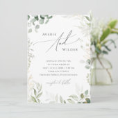 Whimsical Greenery Gold QR Code All in One Wedding Kaart (Staand voorkant)