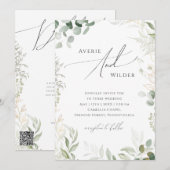 Whimsical Greenery Gold QR Code All in One Wedding Kaart (Voorkant / Achterkant)
