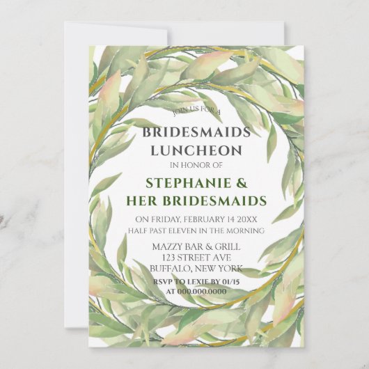 Whimsical Greenery Golden Bridesmaids Luncheon Kaart (Voorkant)