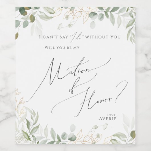 Whimsical Greenery | Matron of Honor-voorstel Wijn Etiket (Enkel label)