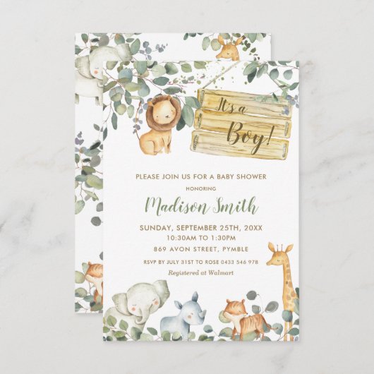 Whimsical Greenery Oerwoud Animals Baby shower Kaart (Voorkant / Achterkant)