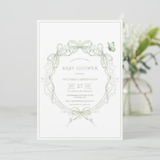 Whimsical Greenery Vintage Baby Shower Kaart (Staand voorkant)