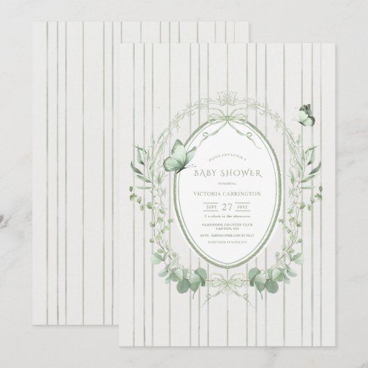 Whimsical Greenery Vintage Baby Shower Kaart (Voorkant / Achterkant)