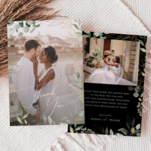 Whimsical Greenery Zwart en Goud Flat Vervaagd Fot Bedankkaart