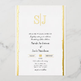 Whimsical Grens Eenvoudig Wit Monogram Bruiloft Folie Uitnodiging