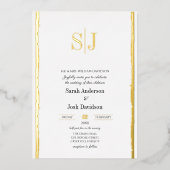 Whimsical Grens Eenvoudig Wit Monogram Bruiloft Folie Uitnodiging (Voorkant)