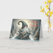 Whimsical Grey Christmas Gnome Wenskaart Kaart (Gele Bloem)