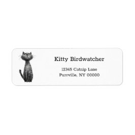 Whimsical Grey Tabby Cat Cartoon Retouradres Etiket
