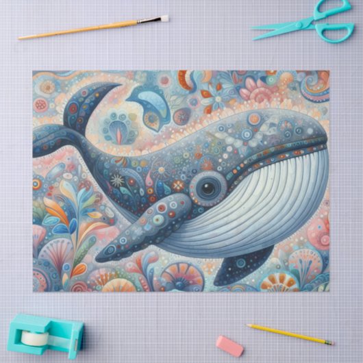 Whimsical Grey Whale Beach Kustontkoppeling Tissuepapier (Craft)
