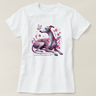 Whimsical Greyhound met bloemen en vlinder T-shirt