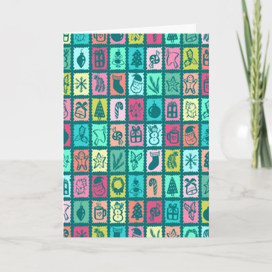 Whimsical Grid Cute Custom Christmas Holiday Kaart (Voorkant)