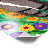 Whimsical Grijs en Witte Katten en Rode Bloem Foto Afdruk (Hoek)