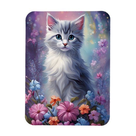 Whimsical Grijze Kat in Magische Tuin Kitten Magne Magneet (Verticaal)