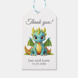 Whimsical Groen Blauwe Draak Bedankt Cadeautag Cadeaulabel