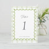 Whimsical Groen Gingham Baby Shower Tafelnummer (Staand voorkant)