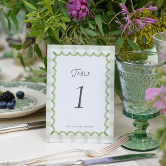 Whimsical Groen Gingham Baby Shower Tafelnummer
