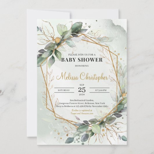 Whimsical groen loof goud geometrische Baby Kaart (Voorkant)