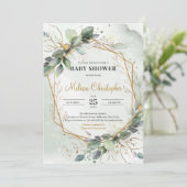 Whimsical groen loof goud geometrische Baby Kaart (Staand voorkant)