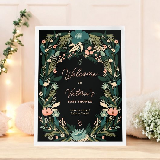 Whimsical Groen Roze Bloemen Welkom Baby shower Poster