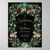 Whimsical Groen Roze Bloemen Welkom Baby shower Poster (Voorkant)