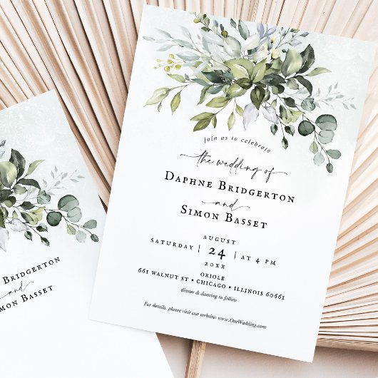 Whimsical groen script bruiloft uitnodiging