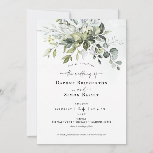 Whimsical groen script bruiloft uitnodiging (Voorkant)