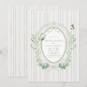 Whimsical Groen Vintage Bruiloftsborrel Kaart (Voorkant / Achterkant)