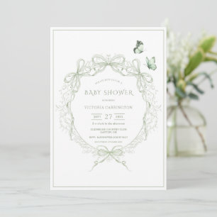 Whimsical Groen Vintage Strikken Baby Shower Kaart