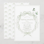 Whimsical Groen Vintage Strikken Bruiloftsborrel Kaart (Voorkant / Achterkant)