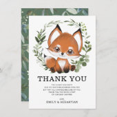 Whimsical groen vos wild een bos Baby shower Bedankkaart (Voorkant / Achterkant)