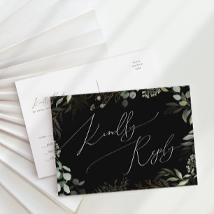 Whimsical groen zwart gouden trouw-RSVP Briefkaart